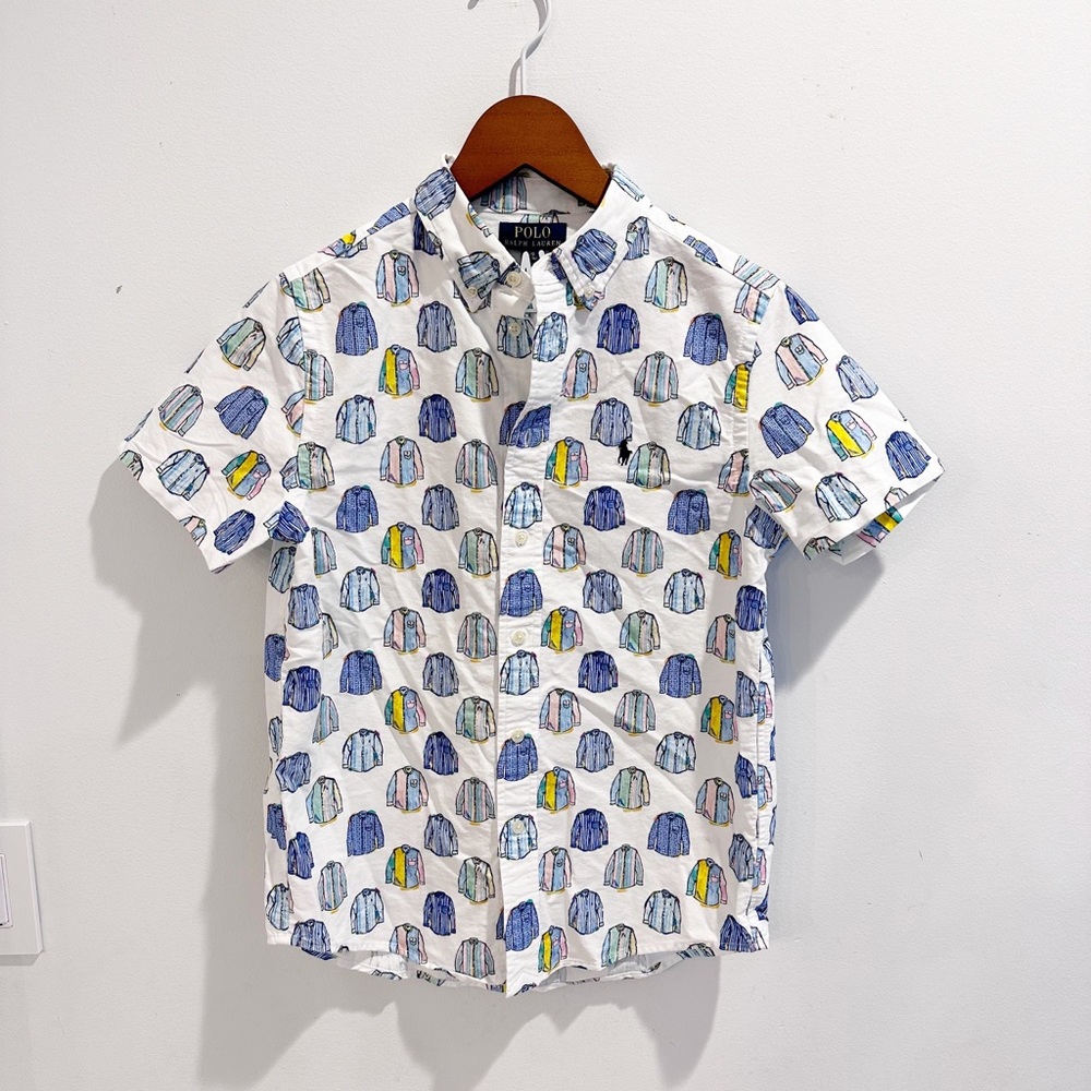 NWT L boys polo Ralph Lauren ClassicOxford Novelty Print Short Sleeve Shirt
